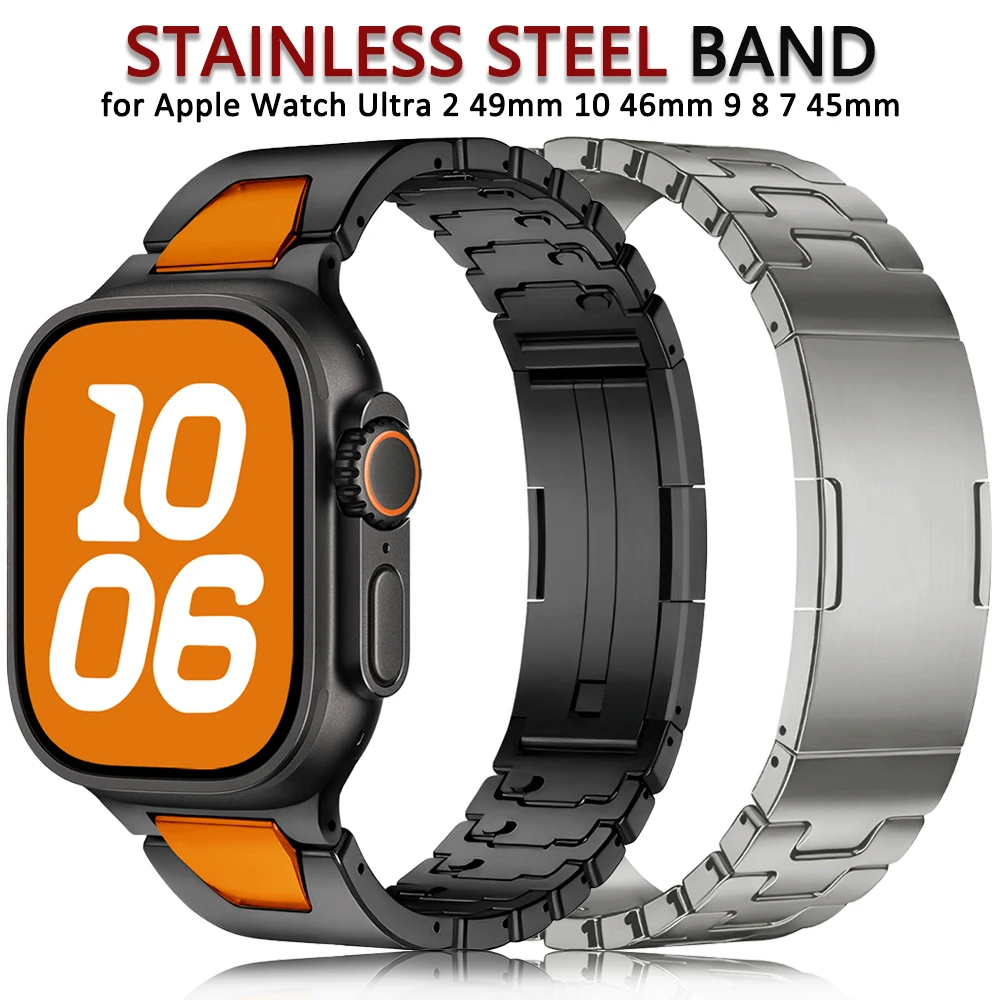 Pulseira de aço inoxidável para apple watch band ultra 2 49mm pulseira de metal de luxo para iwatch série 10 9 8 7 6 5 4 se 46mm 45mm 44mm