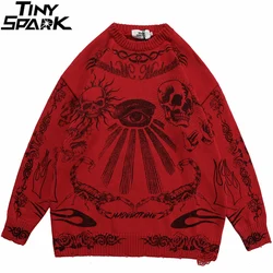 2024 Hip Hop maglione lavorato a maglia Streetwear Rose Eye Scorpion Print Pullover strappato uomo Harajuku cotone Casual autunno maglione teschio