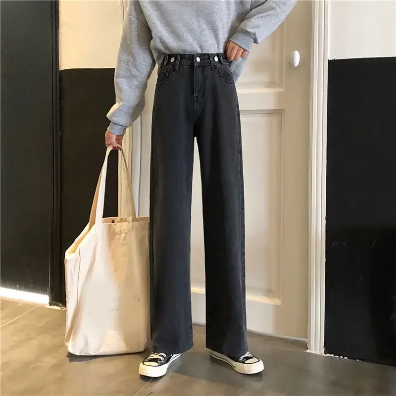 2024 Autumn New All-match Retro Chic Streetwear Vintage Jeans Korean Fashion High Waist BF Oversize Wide Leg Straight Trousers
