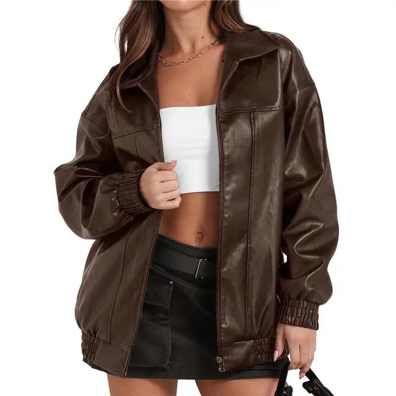 

CYL-Leather Jacket Women Faux Oversized Motorcycle Coats 2025 Fall Fashion Outfits Winter Clothes