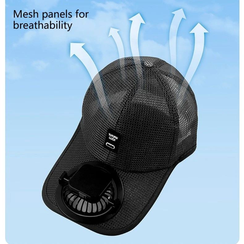 1200mAh Solar Powered Charge Fan Baseball Caps Summer Outdoor Sun Shading Breathable Mesh Type-c Charging for Man Woman Adult