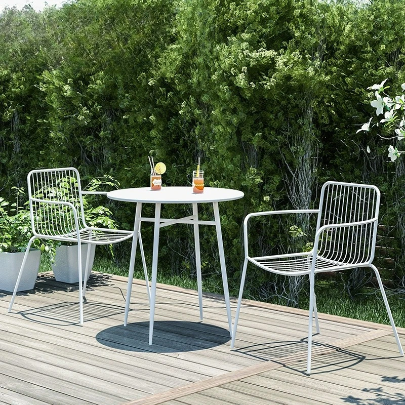

Outdoor garden courtyard metal table and chair combination villa balcony waterproof sunscreen furniture café milk tea shop table