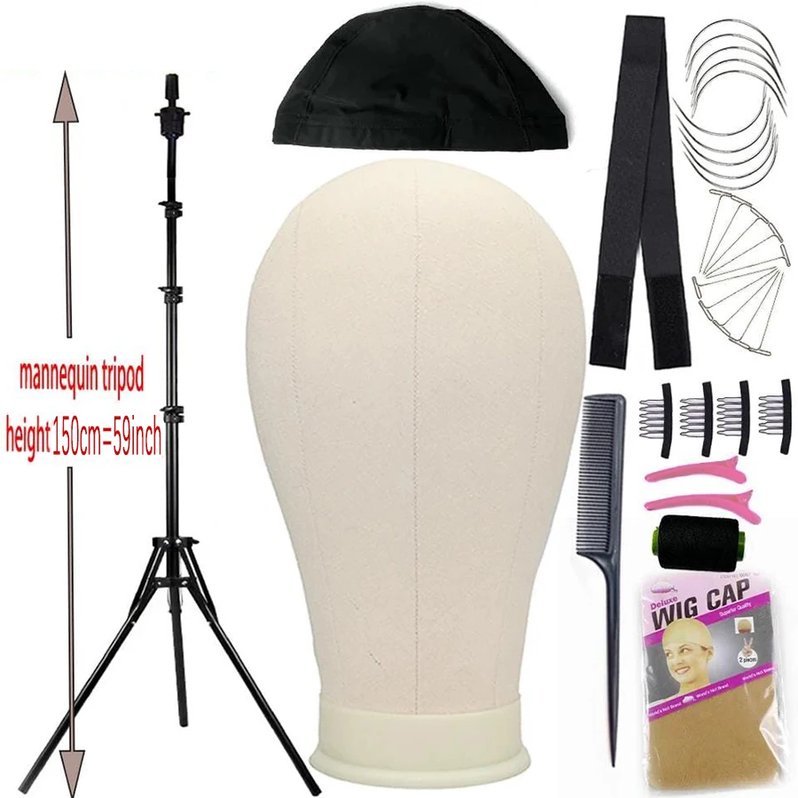 Training Mannequin Head Canvas Block Head Display Styling Mannequin Manikin Head WigTripod Stand Free Get T Pins Wig Install Kit
