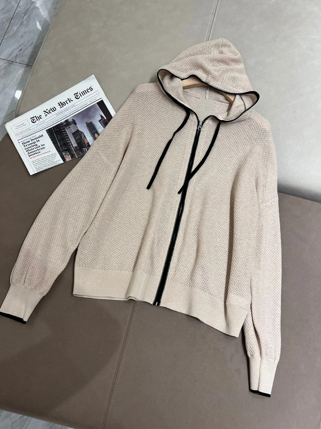 Hooded Sweater for Women 2024 New Autumn Winter Silk Linen Contrast Color Zipper Fly Loose Casual long Sleeve Hoodies