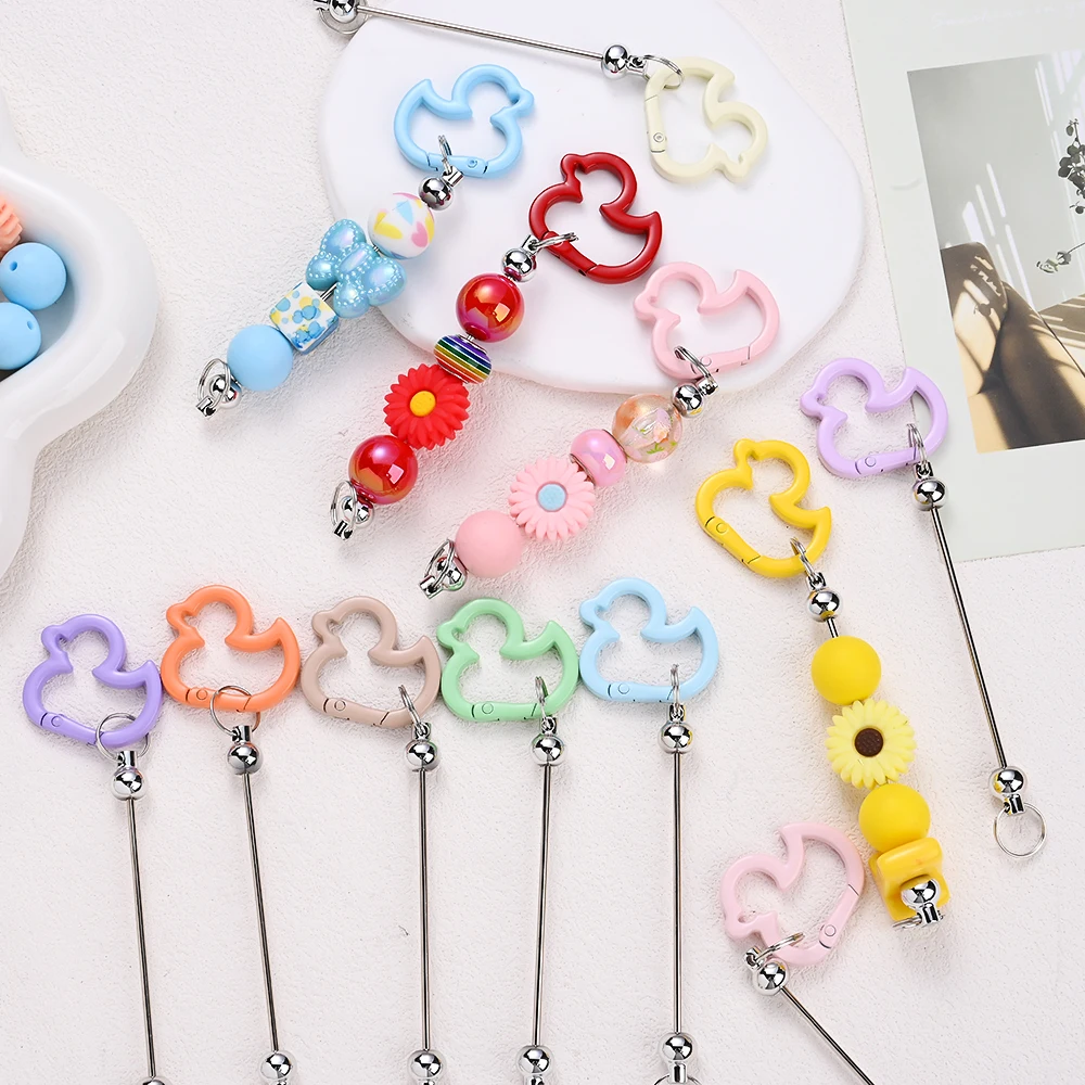 6/12 Stück DIY Perlen-Schlüsselanhänger-Stäbe mit Entenförmigen Federverschlüssen Metallstab für Schlüsselanhänger und Schmuckherstellung Bastelzubehör – Detail 4