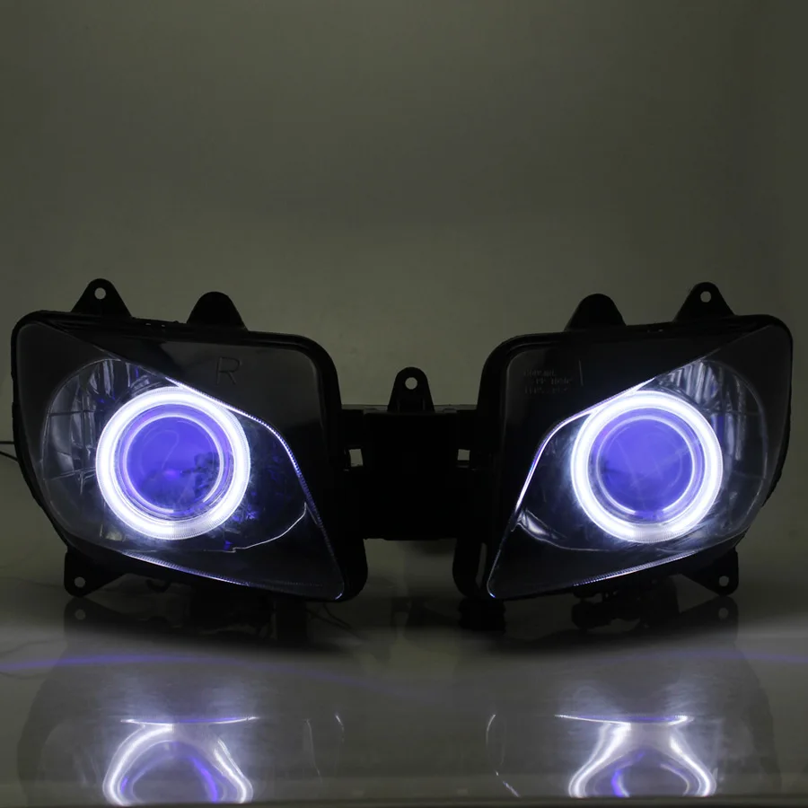

Motorcycle Hi/Lo Beam Headlight 35W Front Head Lamp Assembly For Yamaha YZF R1 2000-2001 HID Projector Blue Angel Eyes