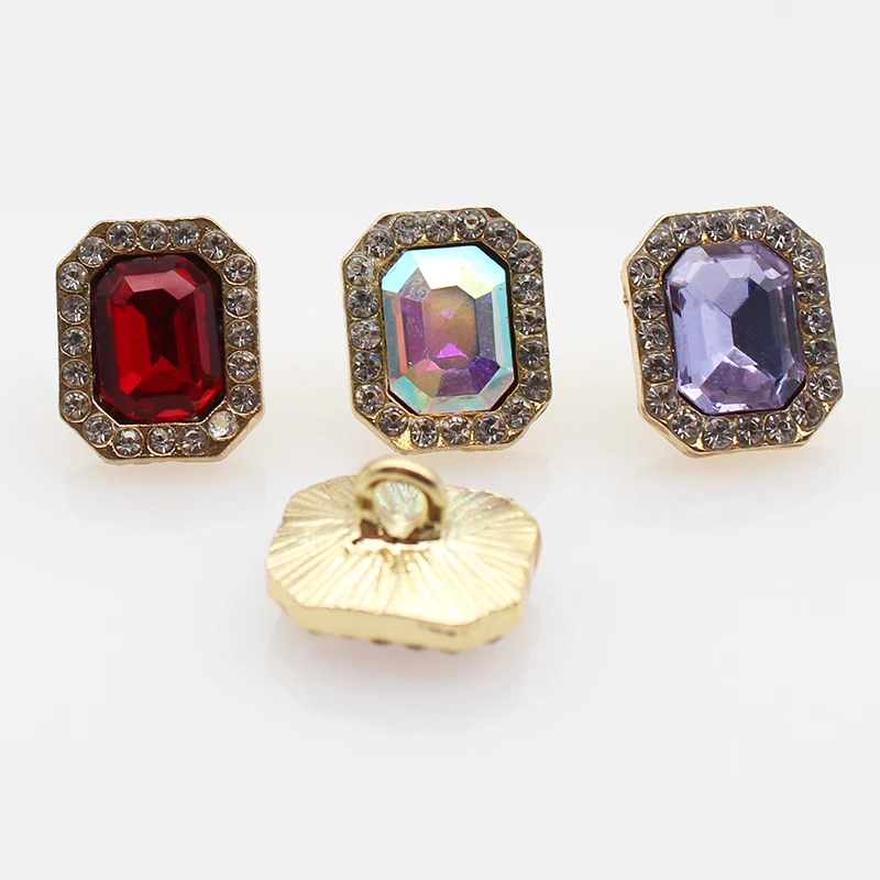 10 Pcs/ Set 12*10MM Rectangle Rhinestone Buttons Sewing For Needlework DIY For Wedding Decoration Clothes Accessories