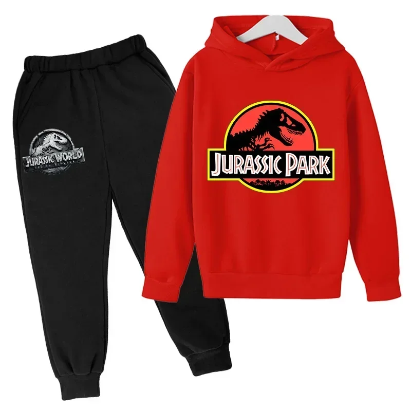 New Cartoon Clothing Spring and Autumn Children'S Clothes Long-Sleeved Suit Boys and Girls Sportswear Jurassic World Hoodie Set