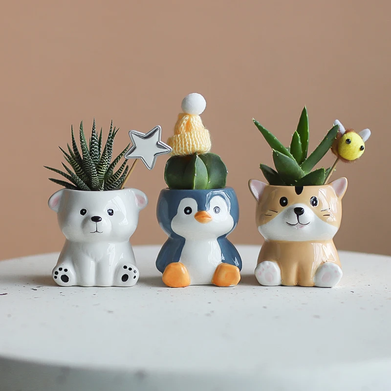 Cute Penguin Animal Succulent Plants Pots, Home Garden Balcony Flower Pot Decoration, Desktop Personalized Ceramic Planters