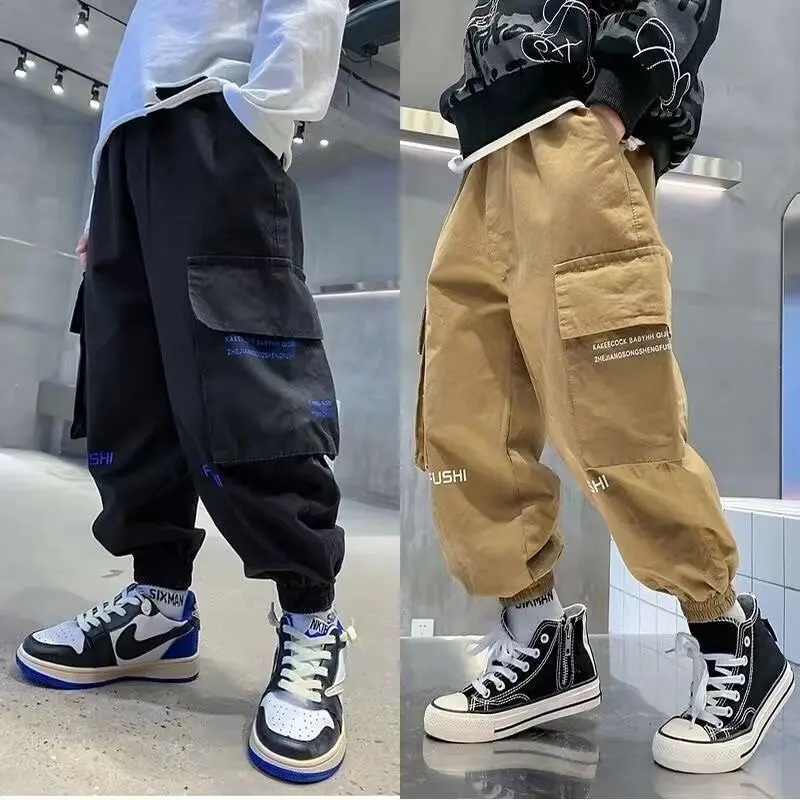 KoreanTeenager  Boys Cargo PantsChildren's Trousers Wide-leg Casual PantsSpring Autumn  Fashionable Loose 5 8 10 12 14 Years Old