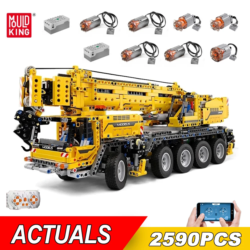 MOULD KING Technical APP Remote Control 13107 Moter Power Truck Bricks Motorized Mobile Crane Building Blocks Toys For Kid Gifts