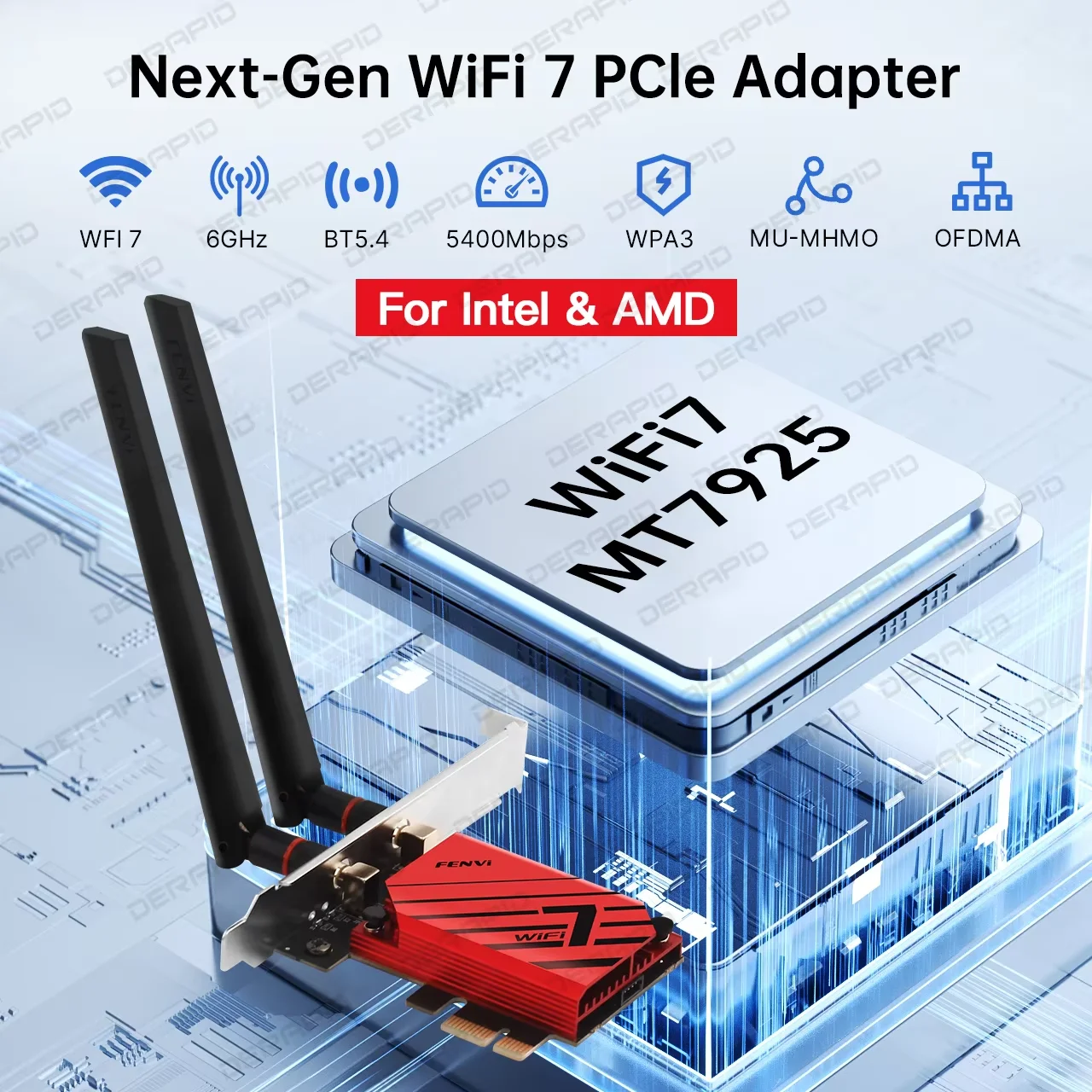 WiFi 7 MT7925 PCIe Network Card Bluetooth 5.4 Wireless Adapter 5400Mbps Tri Band 2.4G 5G 6GHz WiFi7 Antenna Card For Win10 Win11