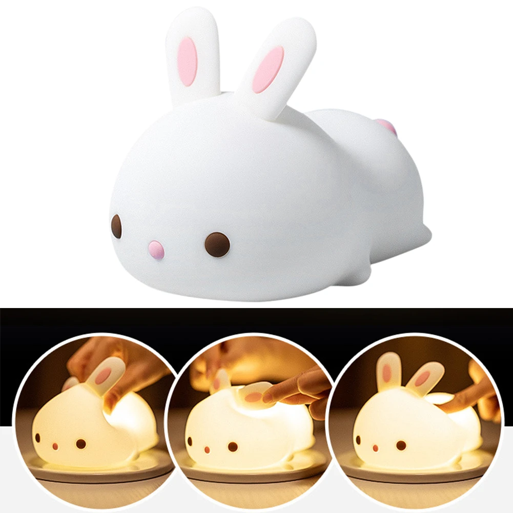 Cute LED Night Light Silicone Touch Sensor 7 Colors Rabbit Night Lamp Kids Baby Bedroom Desktop Decor Lamp Ornaments