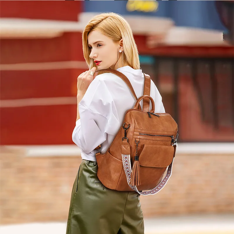 Retro Women's Backpack PU Waterproof Fashion Ladies Travel Backpack Large Capacity Double Shoulder Bag Student School Bag