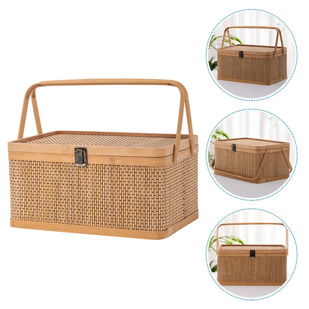 

Bamboo Basket 32x22x16 Full Carbonized Rectangular Lid Kitchen Gardening Harvesting Storage Fruits Egg Container Gift