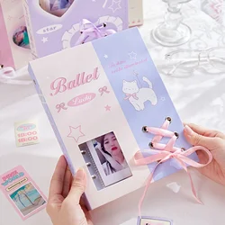 A5 Ins Style Ballet Ribbon Hardcover Kpop Idol Card Photo Album, Strengthening Plewith 20 Sleeves, Card Holder Storage Ple