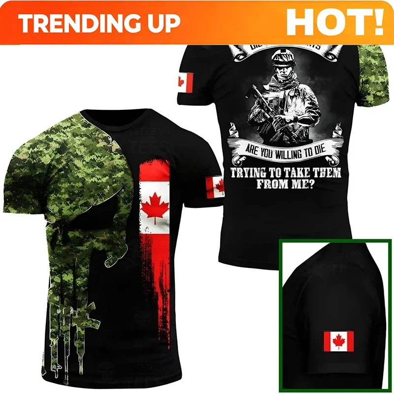 Customization Canada Flag T Shirt Men Maple Emblem Camouflage Tops Pop 3D Jungle Camo Print Proud Of Canadian T-shirt Beige Fiel