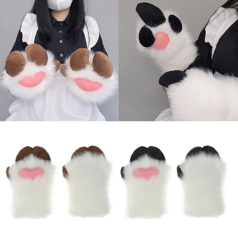 Unisex Cosplay Gloves Cartoon Sheep Hoof Shape Plush Gloves Halloween Mittens Furry Cuffs Gloves for Carnivals Party