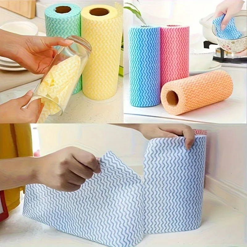 50PCS/Roll Disposable Cleaning Cloth Non-woven Multifunctional Self-cleaning Cloth Household Kitchen Dishwashing Window Car