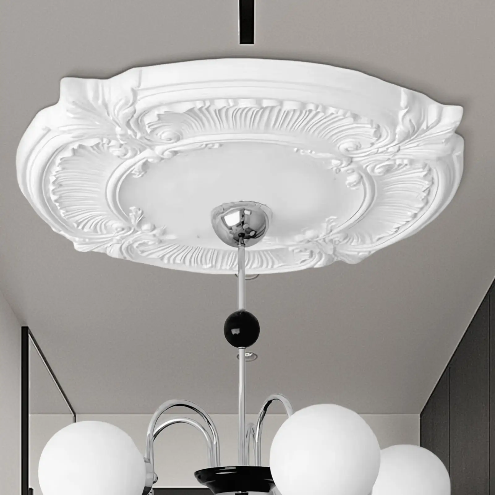 Round Split Medallion PU Decorative Ceiling Fan Light Fixtures Covers Plate Home Ceiling Light Cover For Chandelier Light Covers