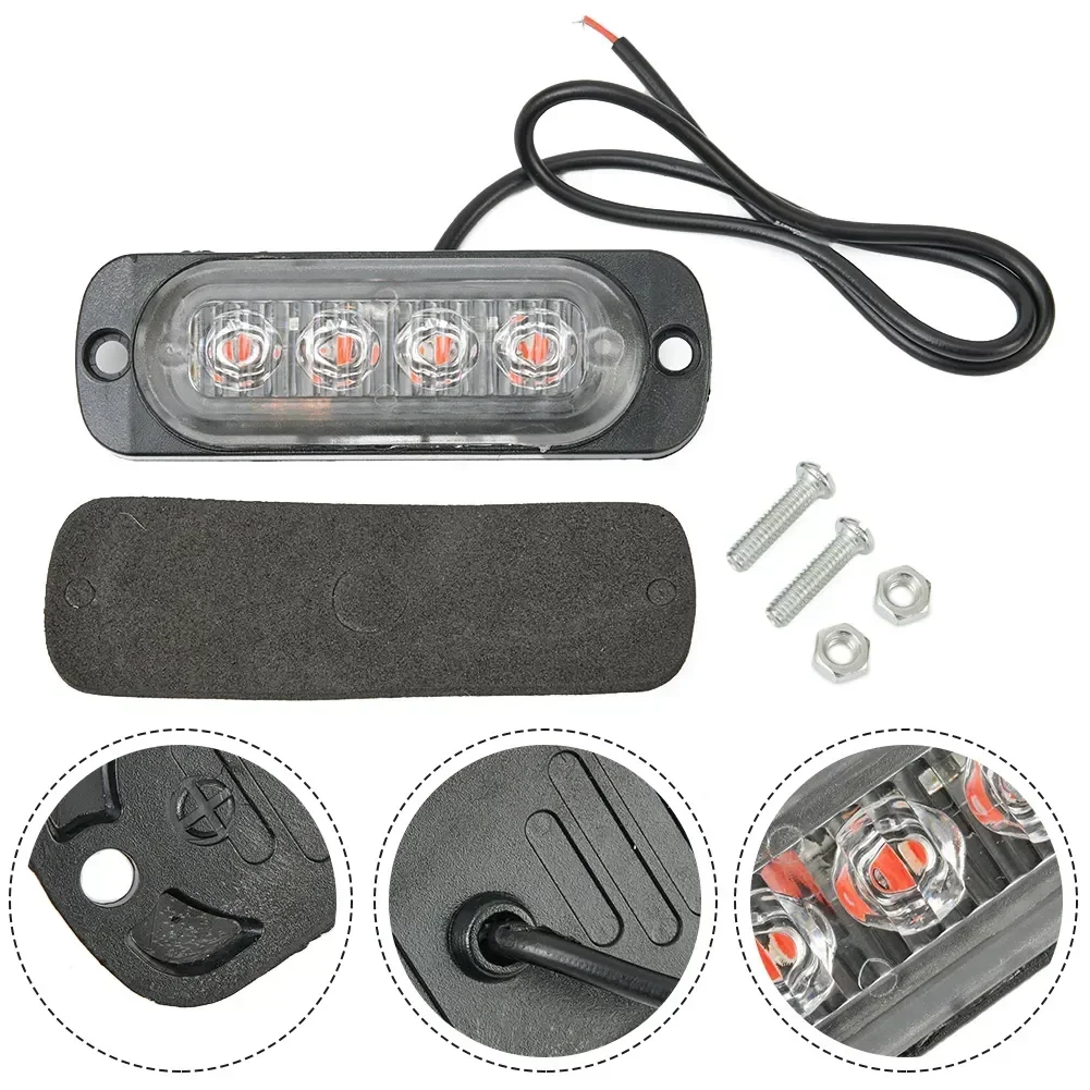 12V 4-LED Warning Light – Off-Road Car/Truck Safety Emergency Work Fog Red Lamp for Boats