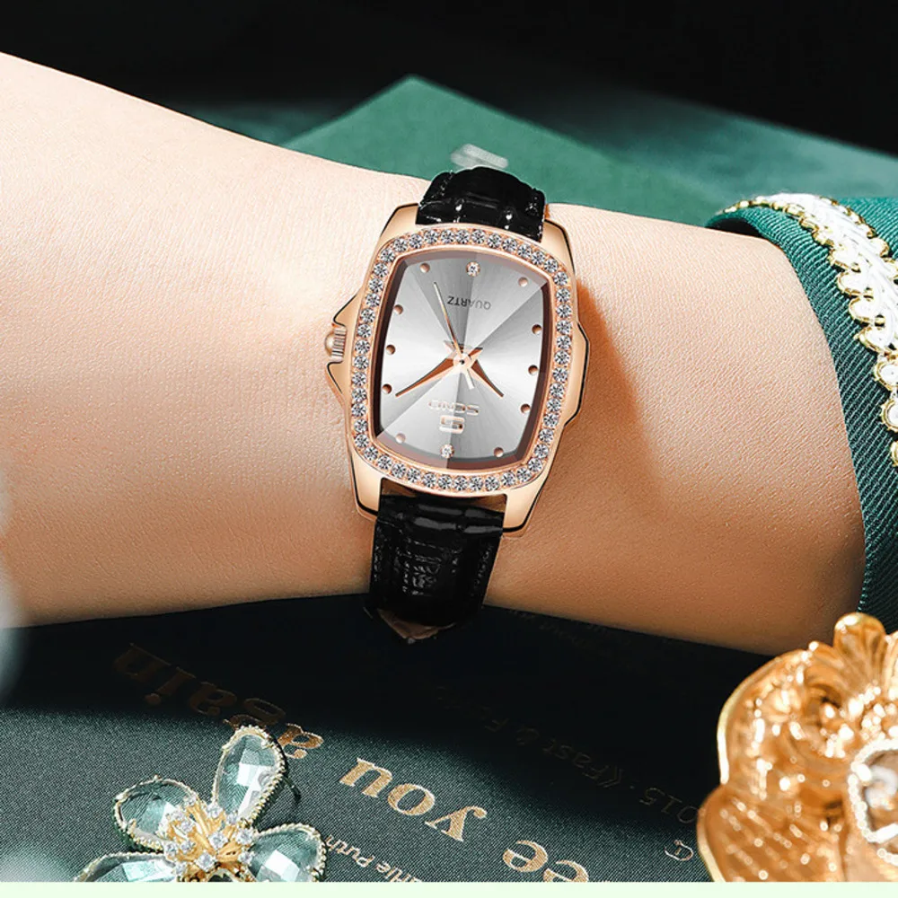 Montre pour femme SENO Chennuo Square Diamond Belt Simple Aqua English_voghion.com