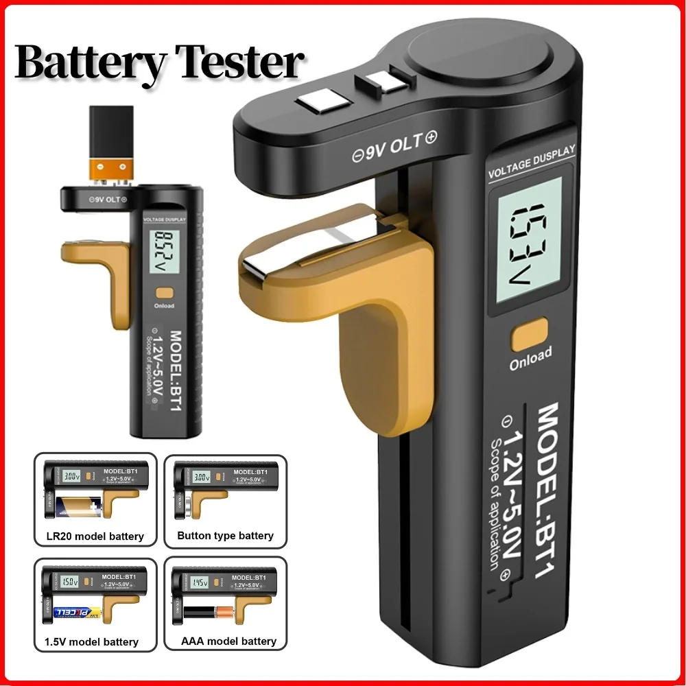 LCD Digital Battery Tester Battery Capacity Tester Volt Measure Measurements Tester for AA AAA C D 9V 1.5V Button Cell Batteries