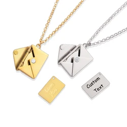 Stainless Steel Envelope Locket Necklace with Love you Secret Message Customized Name Date Jewelry Pendant Gift for Couples