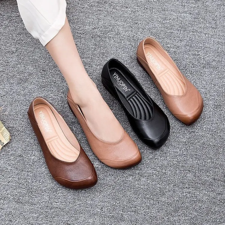 Shallow Mouth Grandma Shoes Square Toe Casual Female Sneakers Loafers With Fur Autumn Dress Flats Women Soft Retro Slip-on Fall