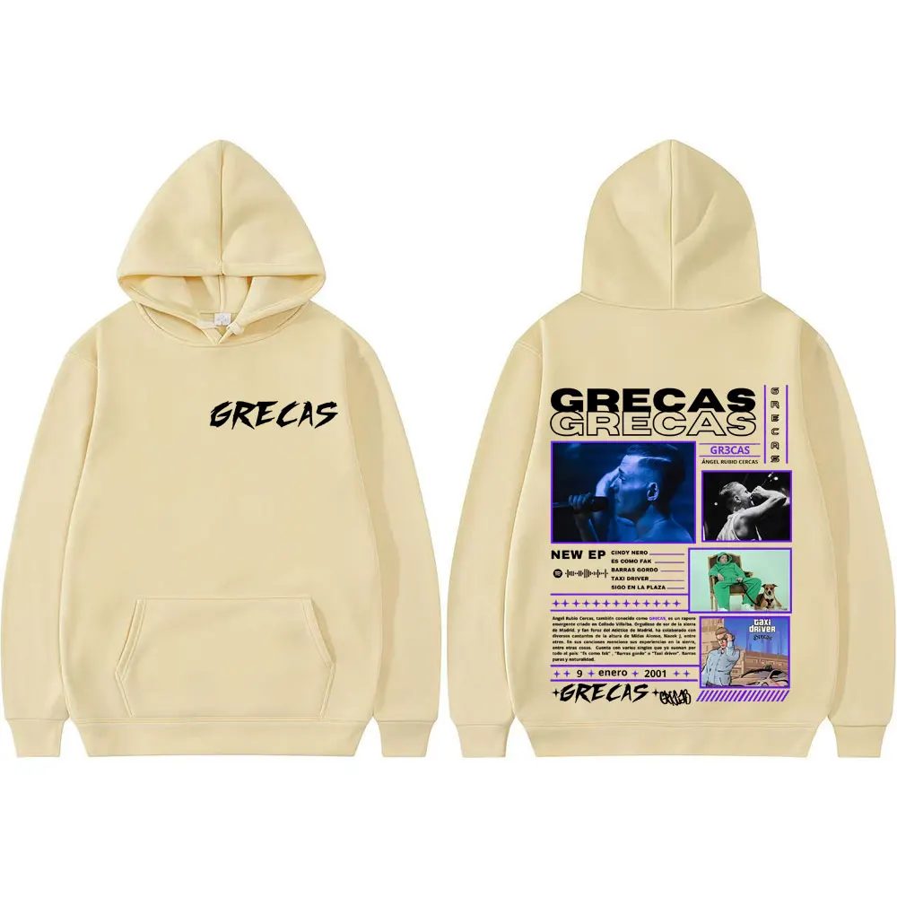 Rapero El Grecas álbum Tour 2025 sudaderas con capucha gráficas hombres mujeres calle Hip Hop Rap Sudadera con capucha suelta Vintage manga larga sudadera Tops