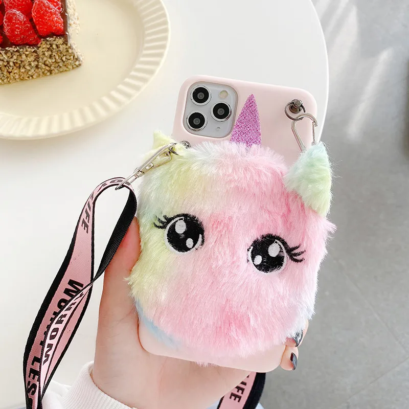 Crossbody Plush Fur Cat Wallet Phone Case For Samsung Galaxy A10S A11 A12 A13 A15 A04S A14 A20S A21S A22 A23 A24 A30 A20 A31 A32