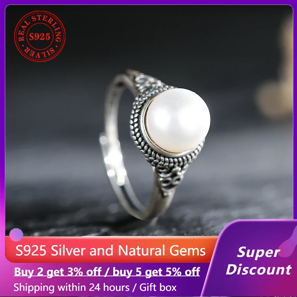 

Deluxe S925 Silver Pearl Ring, Vintage Palace Style Women's Ring, Exquisite Jewelry, Freshwater Pearl Ring, Party Accessories