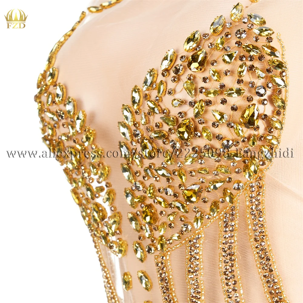 FZD 1 PCS Gold Appliques Embroidery Women Sexy Rhinestone for Wedding Party Dress Appliques Patch for Clothing Handmade Iron On