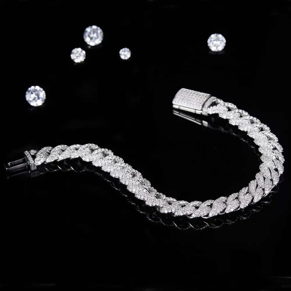 Luxury Rapper Chain Iced Out Street Wear Men's 10mm Moissanite Jewelry S925 Sliver 14k Karat Gold Necklace Cuban Moissanite Chai