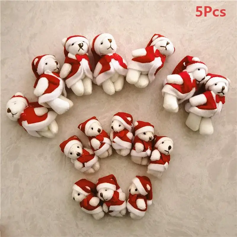 〔NN71〕5Pcs Mini Plush Christmas Joint Bear Ornament Cute Santa Bear Doll DIY Xmas Tree Holiday Pendant Decor