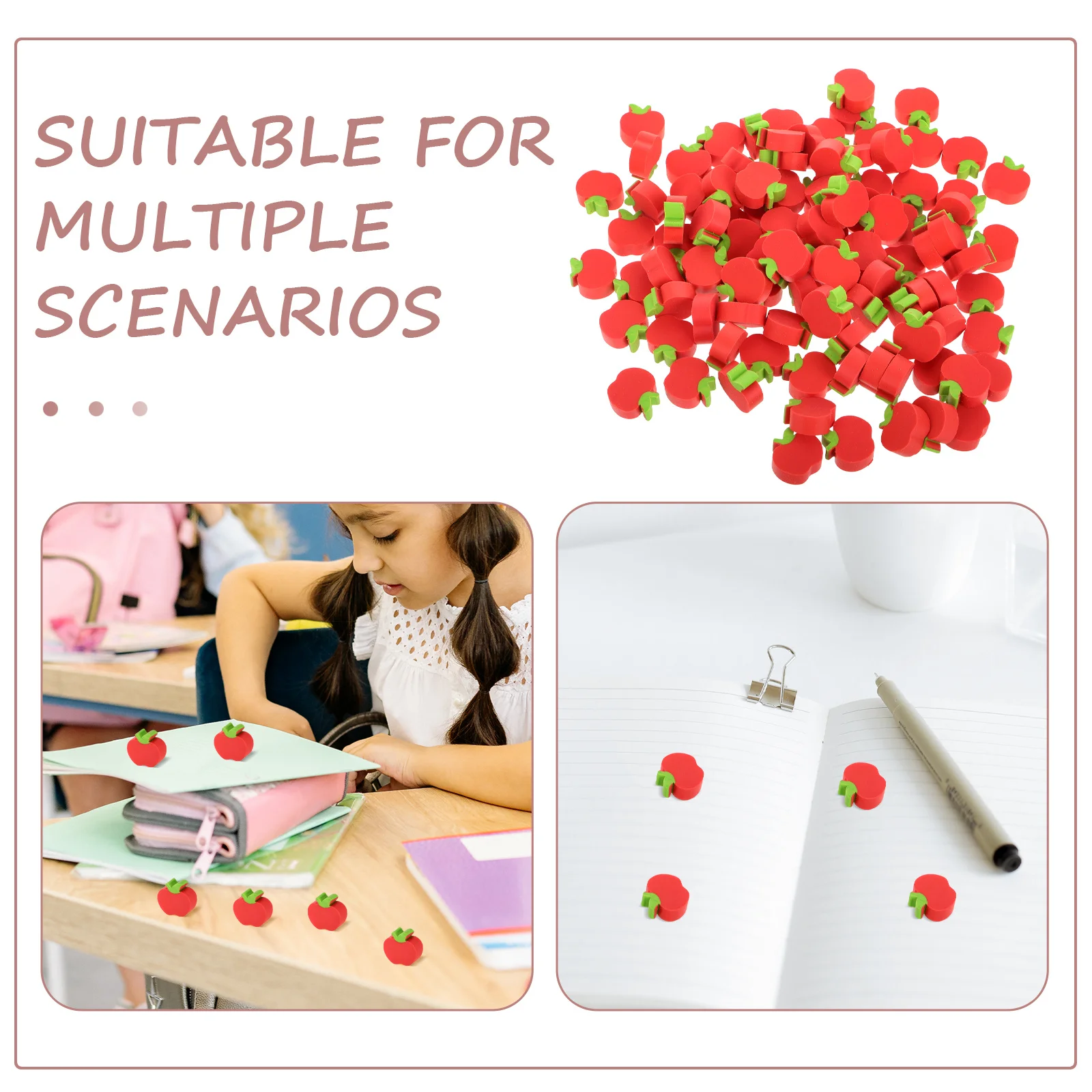 100Pcs Mini Fruit Erasers Bulk Cute Small Pencil Erasers Safe for School Cartoon Mini Erasers, Eraser Pack