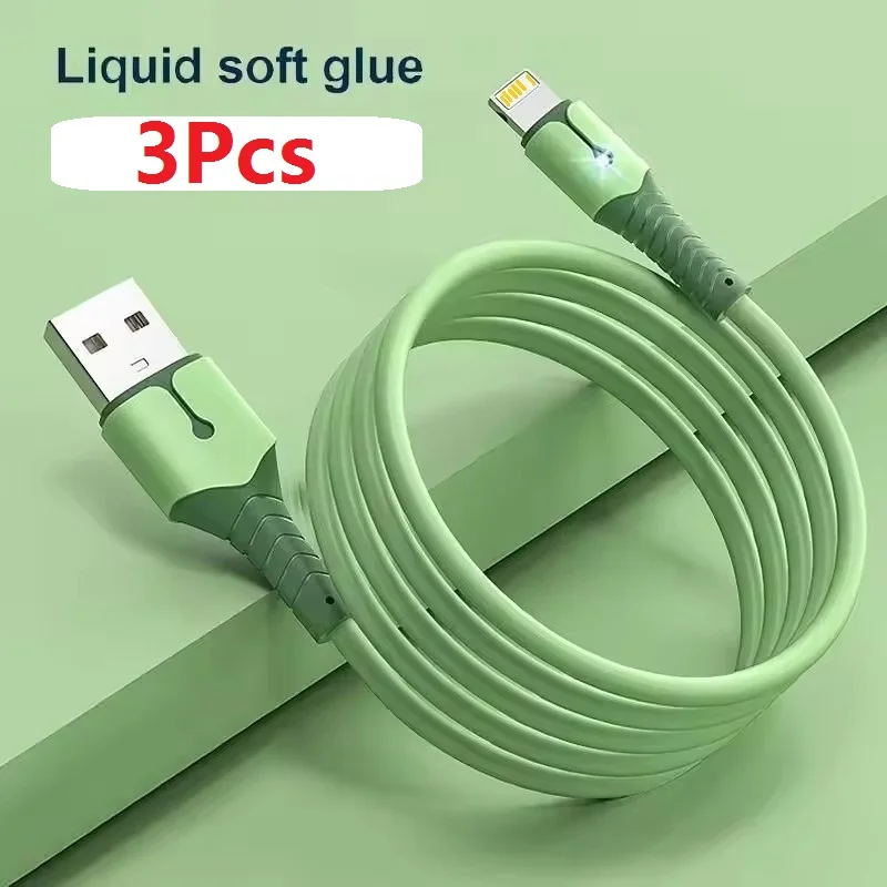 3Pcs Fast Charging USB Cable Liquid Silicone For Apple Phone 14 13 12 11 Pro Max X XR 6s 7 8 Plus Data Charger