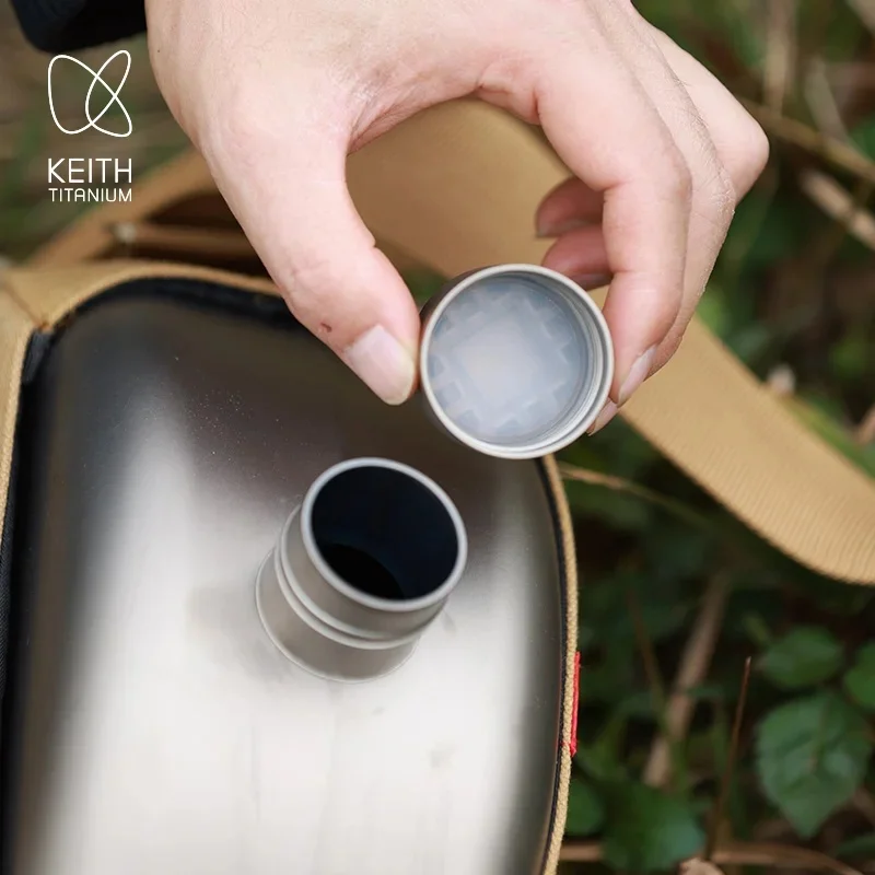 KEITH Pure Titanium Canteen, Optional Large Water Bottle with Canvas Sleeve,Plastic‑Free for Outdoor Camping Survival
