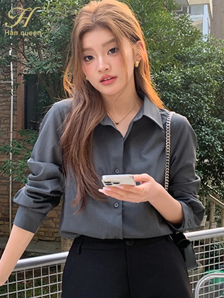 

H Han Queen Autumn Work Casual Tops Chiffon New Arrival Shirt Women Blouse Long Sleeve Vintage Women Business Shirts