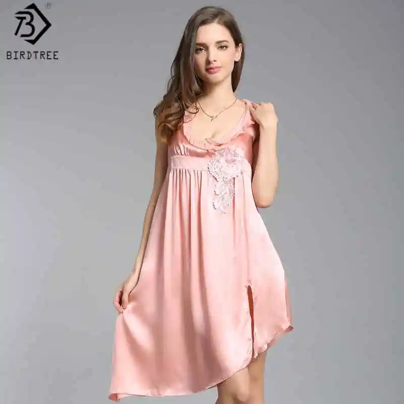 

BirdTree,16MM 100% Real Silk Pajamas Dresses,Women Sleeveless High Waist Homewear,Loose Nightdress,2026 Spring New D61712JF