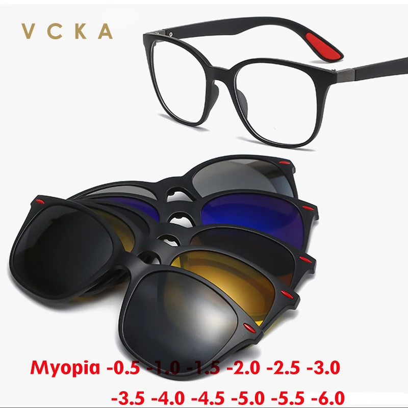 

VCKA 6 In1 Men Polarized Classic Optical Myopia Women Sunglasses Magnetic Clip Prescription Custom Glasses Frame -0.50 to -10