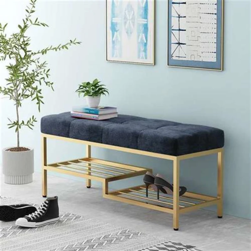 Nordic Shoe rack bench hallway storage shoe changing stool entrance metal organizer shoe shelf soft bench space saving Furniture