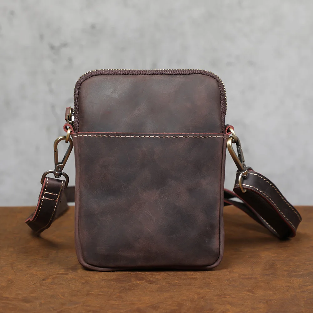 S.WORKER Vintage Echtleder-Umhängetaschen Crazy Horse Handgefertigte Mini-Tasche für Telefon, Karten und Schlüssel – Detail 15