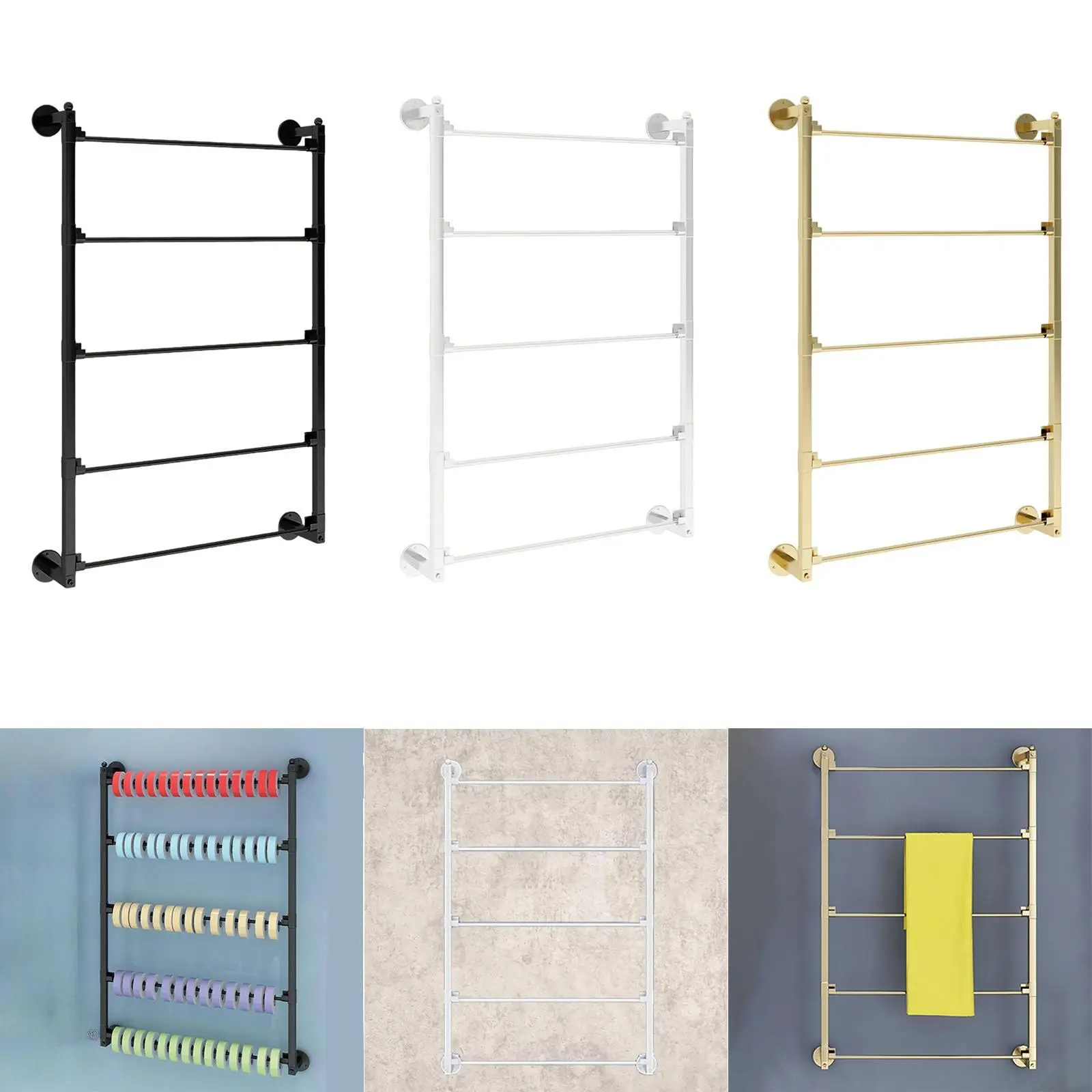 

Ribbon Organizer Wall Mount Display Rack Metal Necktie Holder Scarf Rack for Craft Room Wrapping Paper Vinyl Rolls Retail Stores