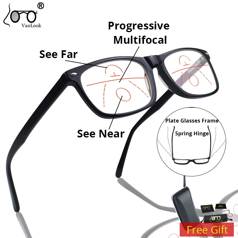

Прогрессивные многофокальные очки для чтения с защитой от синего света, очки для дальнозоркости для мужчин и женщин, очки с пластинчатым материалом и квадратной оправой UV400 + 15