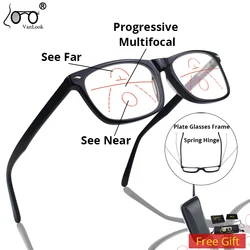 Gafas de lectura multifocales progresivas, gafas de presbicia antirayos azules, Material de placa para hombres y mujeres, gafas con montura cuadrada UV400 + 15