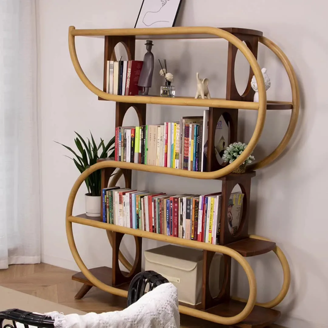 Homestay designer creative real teak rattan displays special S-shaped shelves