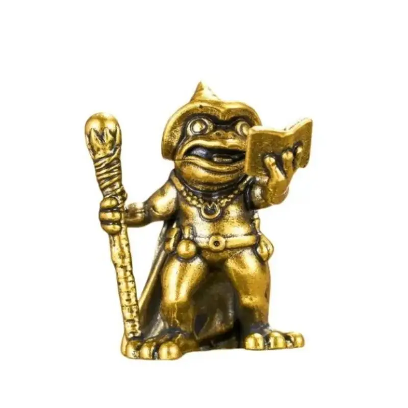 Small Animal Figurines Home Office Decoration Car Ornaments Vintage Brass Frog Wizard Statue Frog Holding A Magic Wand Ornament