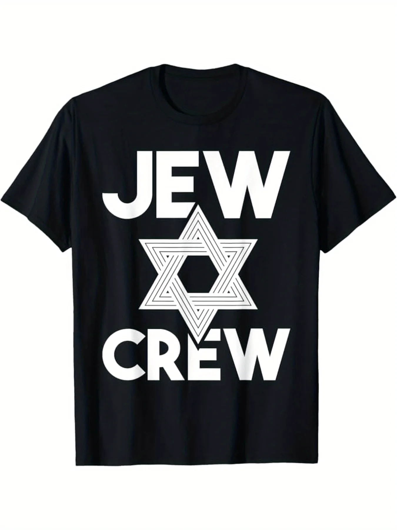 Jew Crew Jewish Star Of David T-Shirt - Black With White Print - Heavyweight Cotton Crewneck Tee - Men's Casual Shirt For Everyd