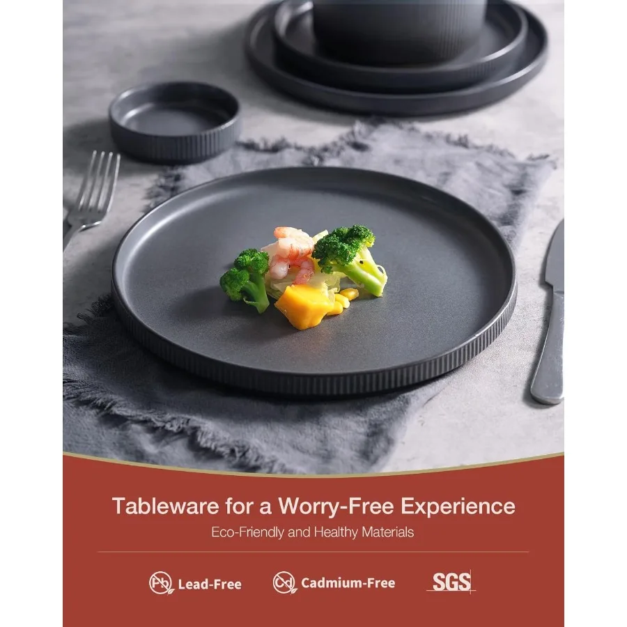 Star Dinnerware Sets Plates and Bowls Set for 4 12 Pieces Ribbed Dishes Chip and Scratch Resistant Microwave and Dishwasher Saf